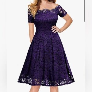 Women's Vintage Floral Lace Short Sleeve Boat Neck